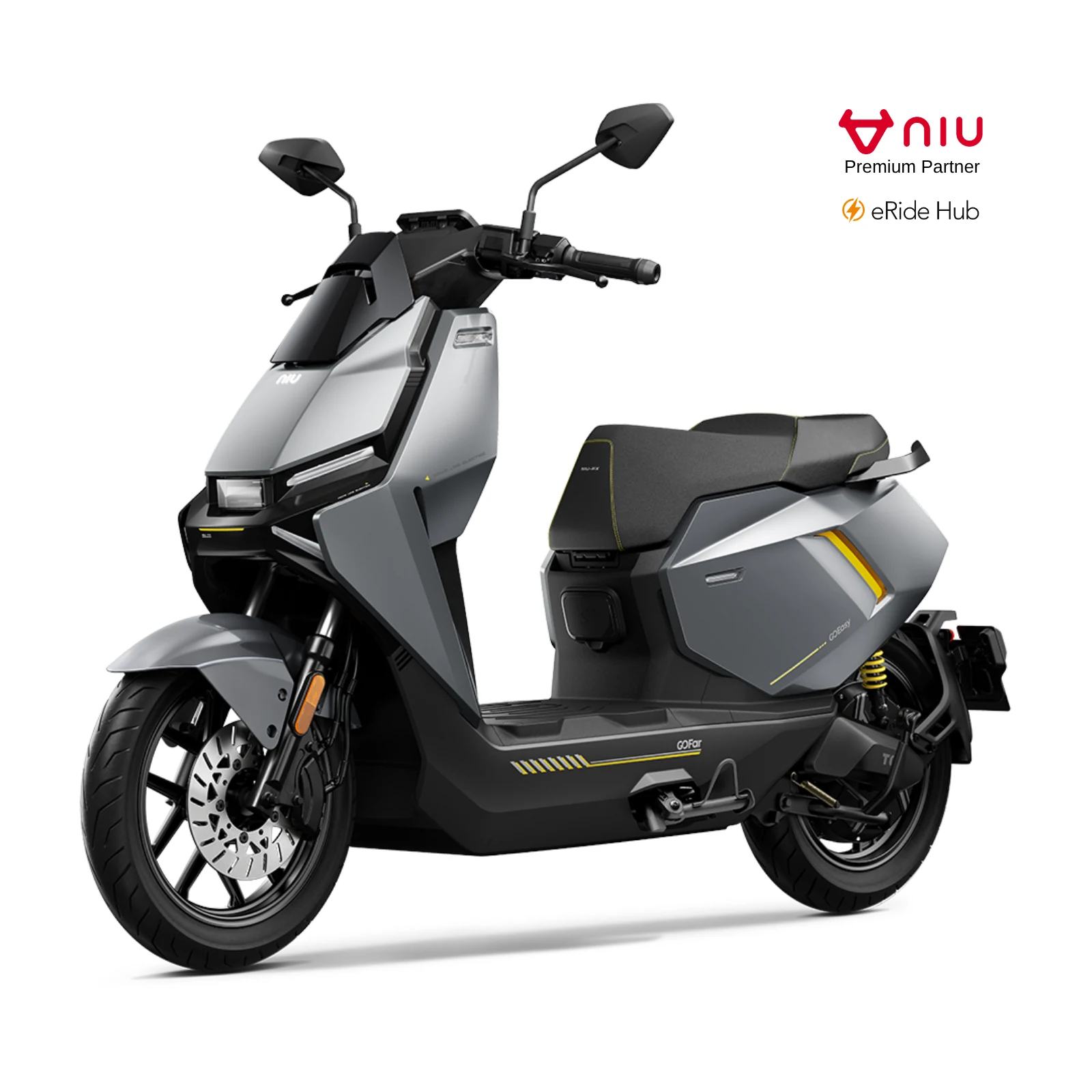 NIU FQiX 300 MY26 in Pixel Grey, Ansicht schräg von vorn