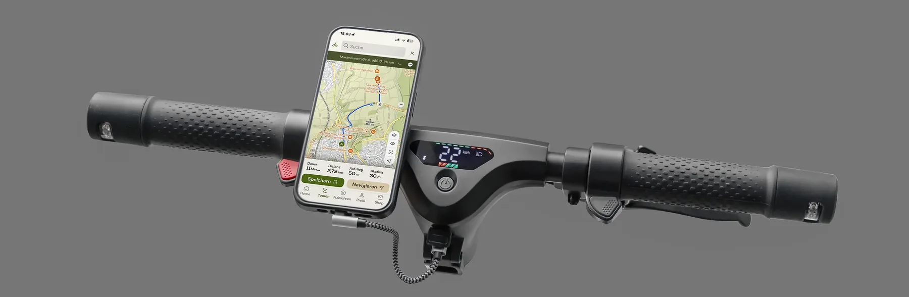 Cockpit und Display des ePowerFun ePF-SKATE