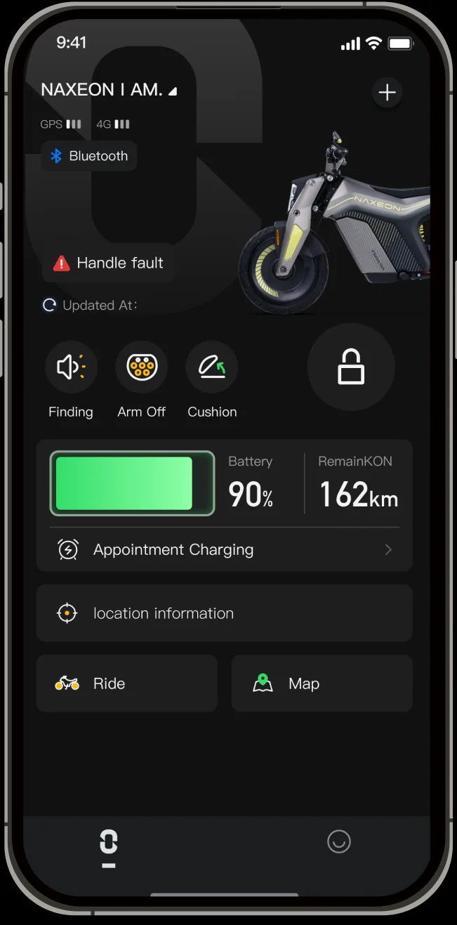 NAXEON App mit Fahrzeugstatus für den NAXEON I AM