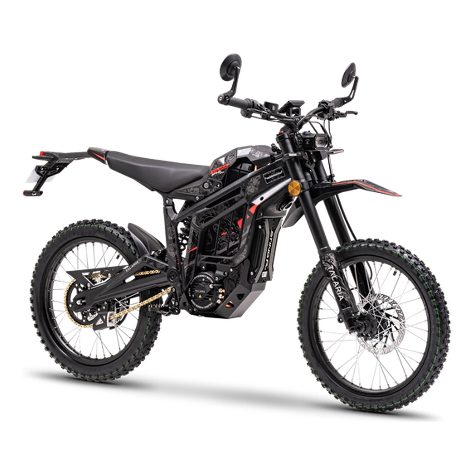 Talaria Sting MX5 Pro L1e in Schwarz / Rote Dragon-Decals, Studioansicht